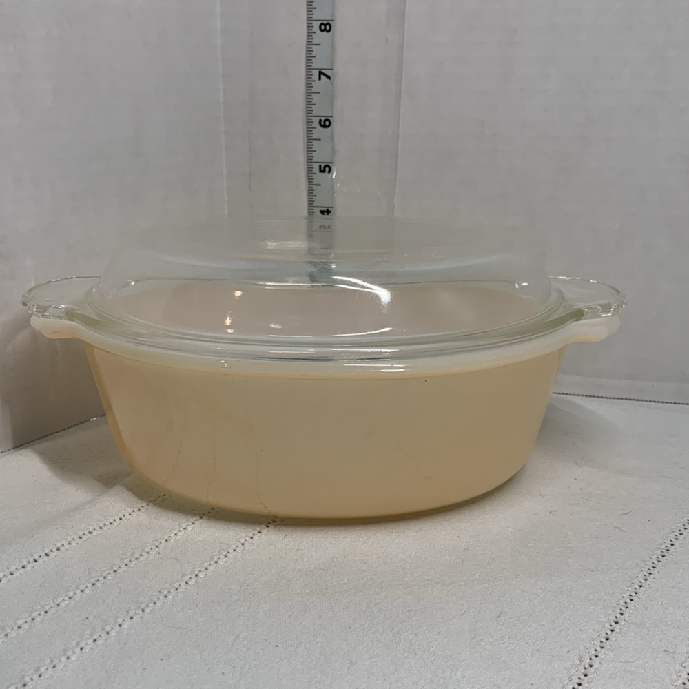 O•ANCHOR HOCKING FIRE KING OVAL 1.5 QT  COPPER TINT  CASSEROLE W/CLR LID #467
